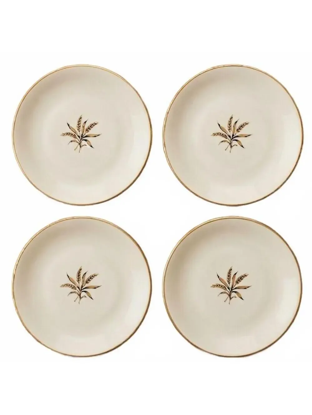 Vintage 1950 Embassy USA Wheat Dinner Plates Set 4 Gold Black Vitrified China